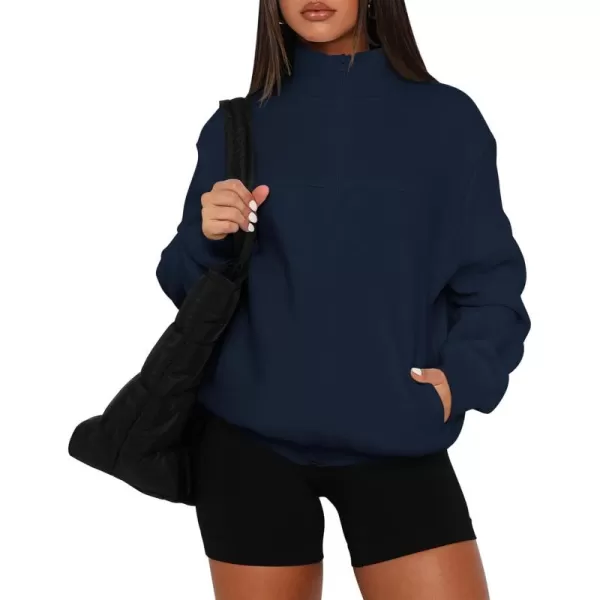 PRETTYGARDEN Womens 2024 Fall Fashion Full Zip Up Sweatshirt Long Sleeve Loose Fit Trendy Casual Jacket with PocketsNavy