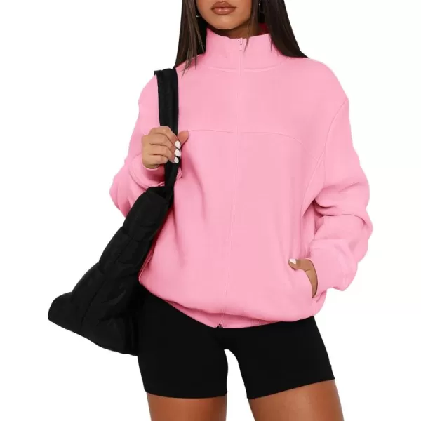 PRETTYGARDEN Womens 2024 Fall Fashion Full Zip Up Sweatshirt Long Sleeve Loose Fit Trendy Casual Jacket with PocketsPink