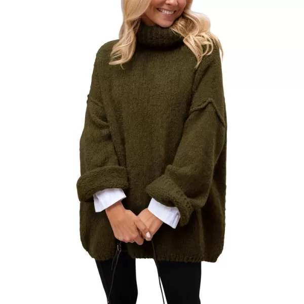 PRETTYGARDEN Womens 2024 Fall Knit Sweater Casual Long Sleeve Turtleneck Loose Chunky Pullover TopsArmy Green