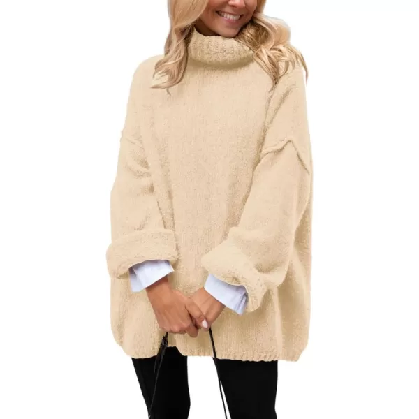 PRETTYGARDEN Womens 2024 Fall Knit Sweater Casual Long Sleeve Turtleneck Loose Chunky Pullover TopsBeige