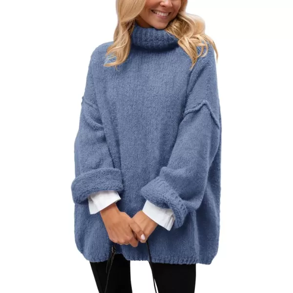 PRETTYGARDEN Womens 2024 Fall Knit Sweater Casual Long Sleeve Turtleneck Loose Chunky Pullover TopsBlue