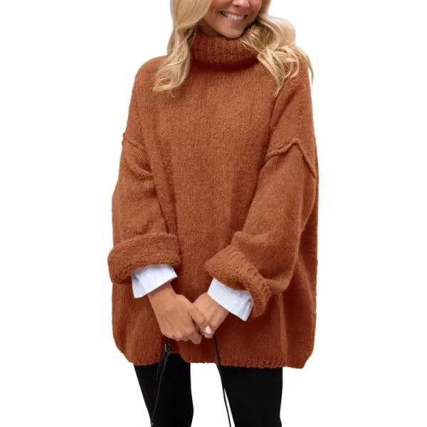 PRETTYGARDEN Womens 2024 Fall Knit Sweater Casual Long Sleeve Turtleneck Loose Chunky Pullover TopsBrick Red