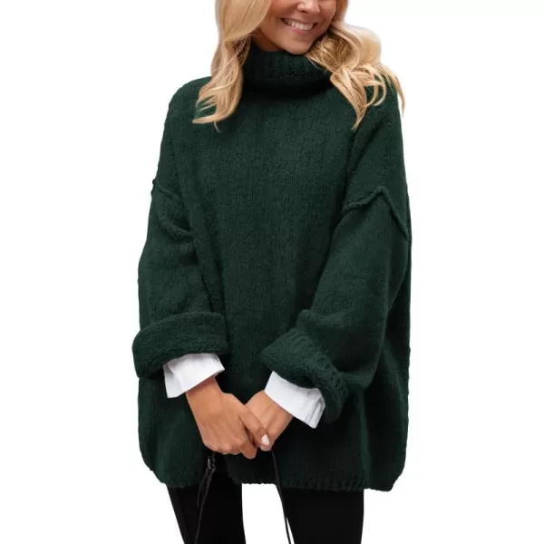 PRETTYGARDEN Womens 2024 Fall Knit Sweater Casual Long Sleeve Turtleneck Loose Chunky Pullover TopsDark Green