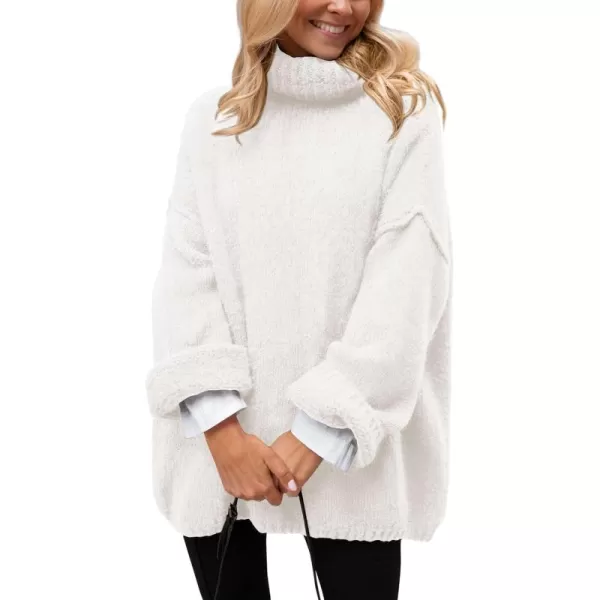 PRETTYGARDEN Womens 2024 Fall Knit Sweater Casual Long Sleeve Turtleneck Loose Chunky Pullover TopsWhite