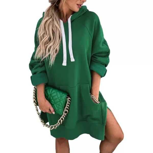 PRETTYGARDEN Womens Casual Pullover Sweatshirt Long Sleeve Split Hem Hoodie Dress with Kangaroo PocketDark Green