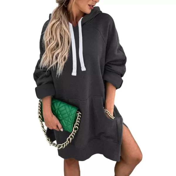 PRETTYGARDEN Womens Casual Pullover Sweatshirt Long Sleeve Split Hem Hoodie Dress with Kangaroo PocketDark Grey