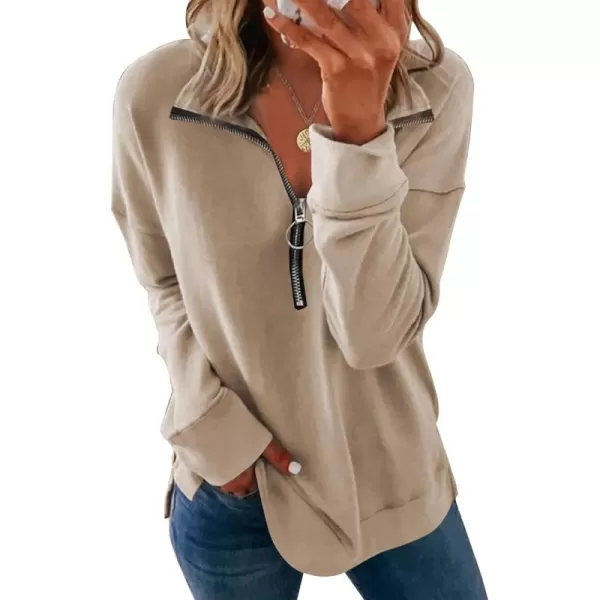 PRETTYGARDEN Womens Causal 14 Zip Pullover Long Sleeve Collar Sweatshirts Solid Activewear Running JacketApricot