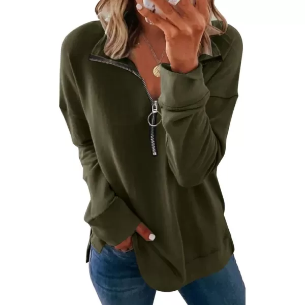 PRETTYGARDEN Womens Causal 14 Zip Pullover Long Sleeve Collar Sweatshirts Solid Activewear Running JacketArmy Green
