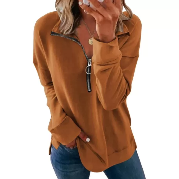 PRETTYGARDEN Womens Causal 14 Zip Pullover Long Sleeve Collar Sweatshirts Solid Activewear Running JacketBrown