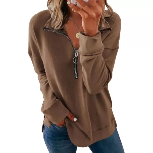 PRETTYGARDEN Womens Causal 14 Zip Pullover Long Sleeve Collar Sweatshirts Solid Activewear Running JacketCoffee
