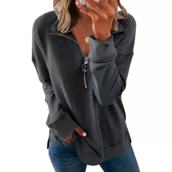 PRETTYGARDEN Womens Causal 14 Zip Pullover Long Sleeve Collar Sweatshirts Solid Activewear Running JacketDark Grey