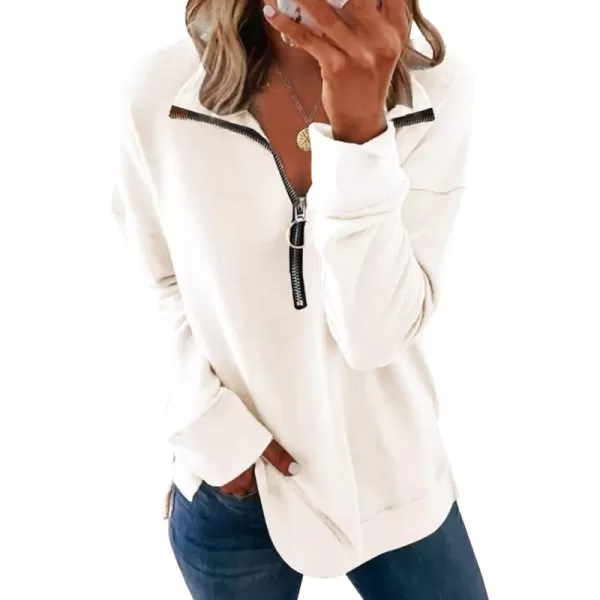 PRETTYGARDEN Womens Causal 14 Zip Pullover Long Sleeve Collar Sweatshirts Solid Activewear Running JacketWhite