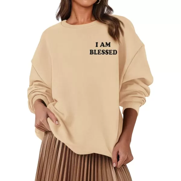 PRETTYGARDEN Womens Fall Fashion Oversized Sweatshirts Casual Crewneck Long Sleeve Graphic Pullover Tops ShirtApricot