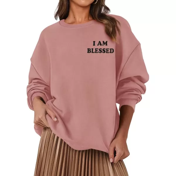 PRETTYGARDEN Womens Fall Fashion Oversized Sweatshirts Casual Crewneck Long Sleeve Graphic Pullover Tops ShirtPink