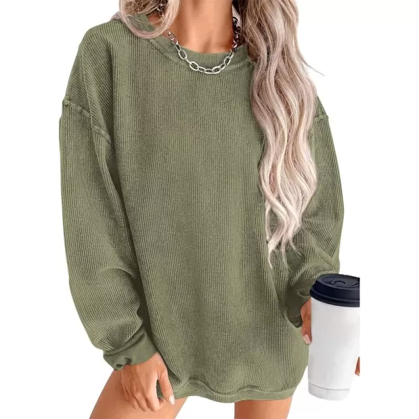 PRETTYGARDEN Womens Fall Oversized Sweatshirt Ribbed Corduroy Crewneck Long Sleeve Loose Fit Casual Going Out Pullover TopsGreen