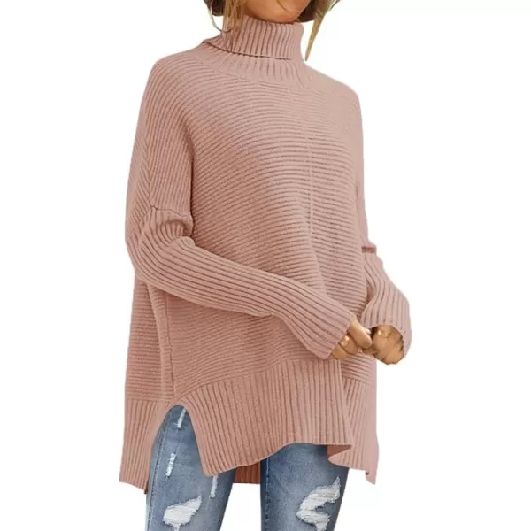 PRETTYGARDEN Womens Fall Oversized Turtleneck Sweater Casual Long Sleeve Chunky Knit Pullover Winter Tops BlouseLight Pink
