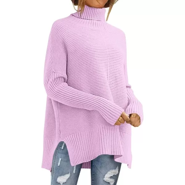 PRETTYGARDEN Womens Fall Oversized Turtleneck Sweater Casual Long Sleeve Chunky Knit Pullover Winter Tops BlouseLight Pink Purple