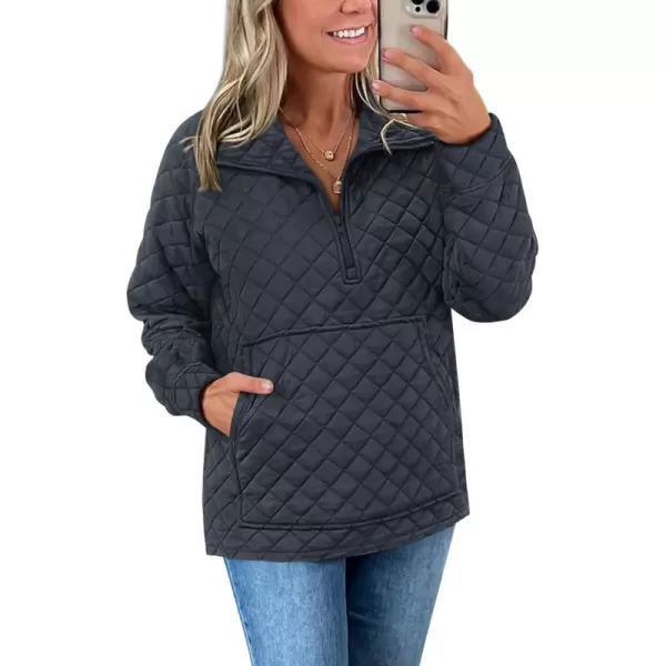 PRETTYGARDEN Womens Fall Quilted Sweatshirt Casual Quarter Zip Collared Long Sleeve V Neck Pullover TopsGrey Blue