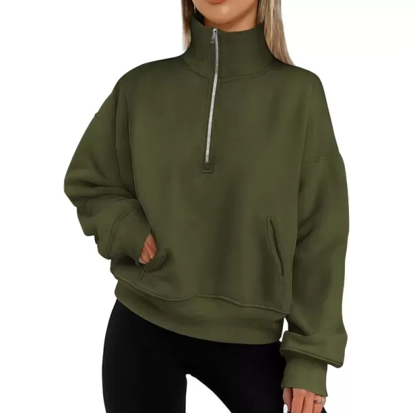 PRETTYGARDEN Womens Half Zip Sweatshirts Long Sleeve Cropped Pullover Tops Fall Fashion Y2K ClothesArmy Green