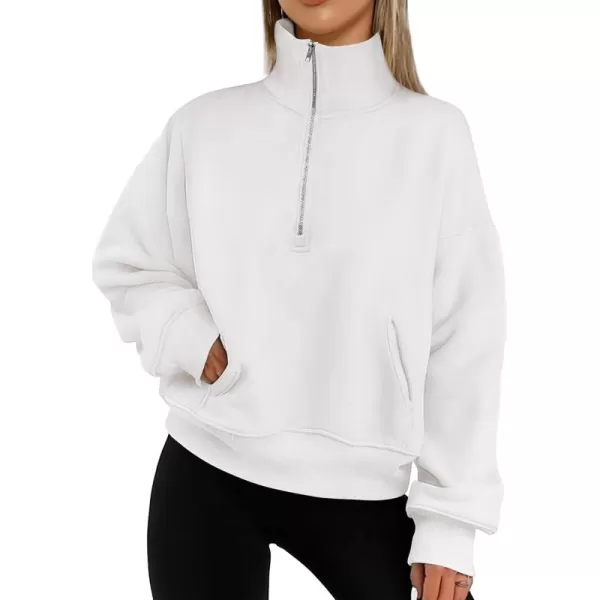 PRETTYGARDEN Womens Half Zip Sweatshirts Long Sleeve Cropped Pullover Tops Fall Fashion Y2K ClothesBeige White