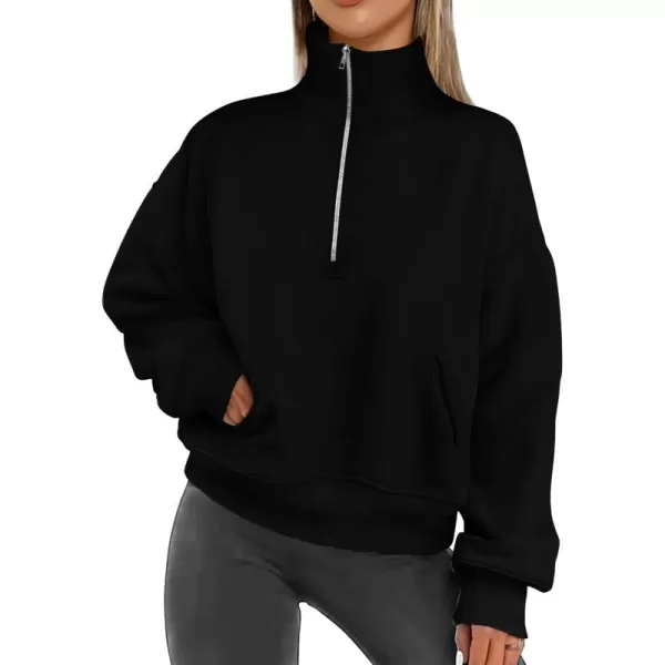 PRETTYGARDEN Womens Half Zip Sweatshirts Long Sleeve Cropped Pullover Tops Fall Fashion Y2K ClothesBlack