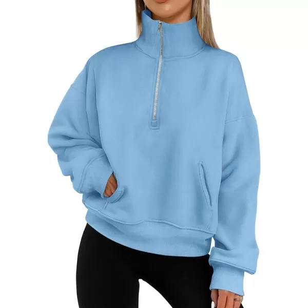 PRETTYGARDEN Womens Half Zip Sweatshirts Long Sleeve Cropped Pullover Tops Fall Fashion Y2K ClothesBlue