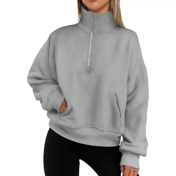 PRETTYGARDEN Womens Half Zip Sweatshirts Long Sleeve Cropped Pullover Tops Fall Fashion Y2K ClothesGrey