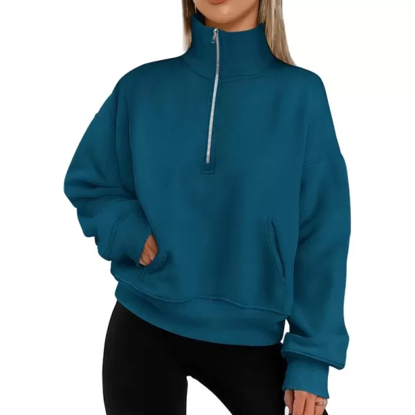 PRETTYGARDEN Womens Half Zip Sweatshirts Long Sleeve Cropped Pullover Tops Fall Fashion Y2K ClothesLake Blue