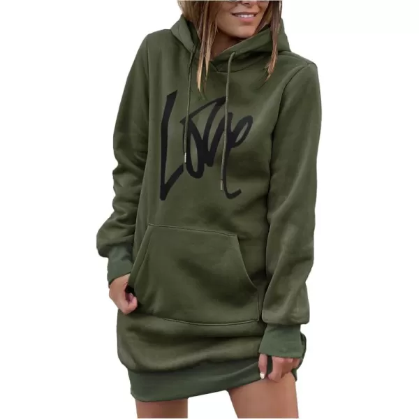 PRETTYGARDEN Womens Hooded Sweatshirt Drawstring Lightweight Long Sleeve Pullover Hoodie DressArmy Green