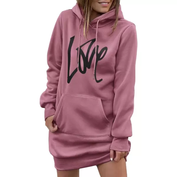 PRETTYGARDEN Womens Hooded Sweatshirt Drawstring Lightweight Long Sleeve Pullover Hoodie DressBean Paste Pink