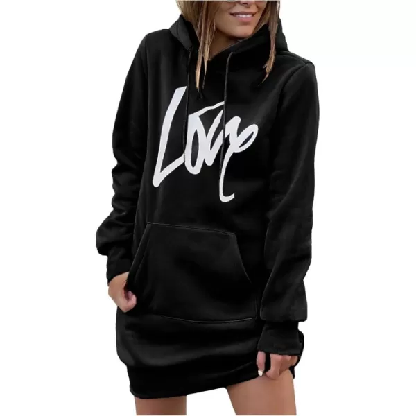 PRETTYGARDEN Womens Hooded Sweatshirt Drawstring Lightweight Long Sleeve Pullover Hoodie DressBlack