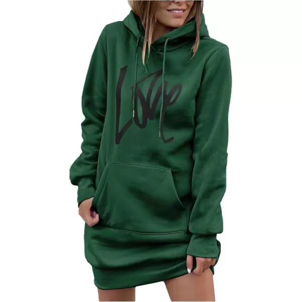 PRETTYGARDEN Womens Hooded Sweatshirt Drawstring Lightweight Long Sleeve Pullover Hoodie DressDark Green