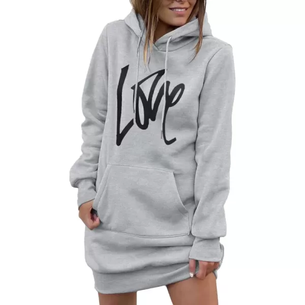 PRETTYGARDEN Womens Hooded Sweatshirt Drawstring Lightweight Long Sleeve Pullover Hoodie DressGrey