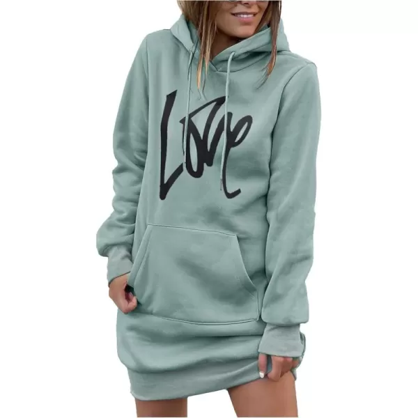 PRETTYGARDEN Womens Hooded Sweatshirt Drawstring Lightweight Long Sleeve Pullover Hoodie DressGrey Green