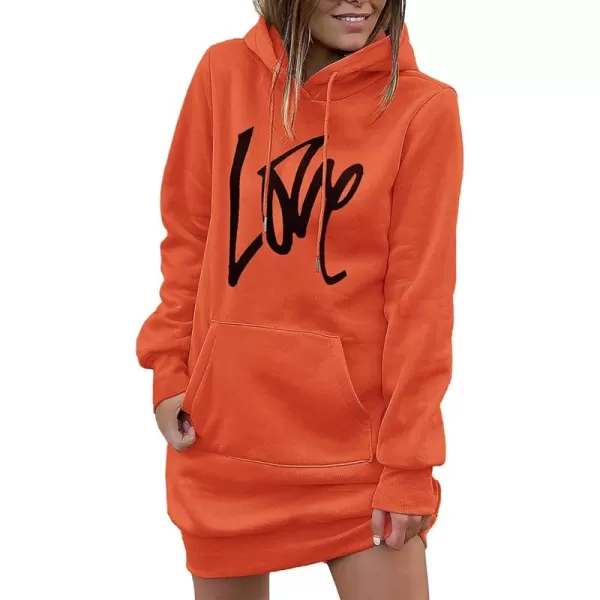 PRETTYGARDEN Womens Hooded Sweatshirt Drawstring Lightweight Long Sleeve Pullover Hoodie DressOrange