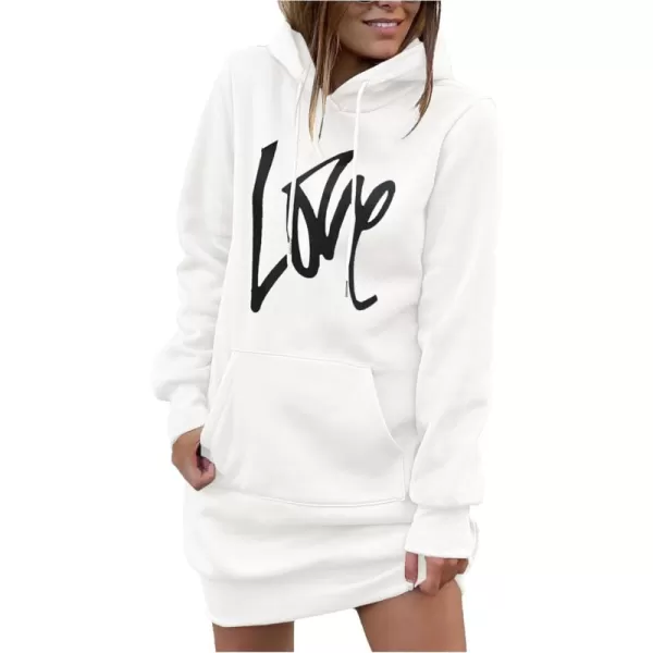 PRETTYGARDEN Womens Hooded Sweatshirt Drawstring Lightweight Long Sleeve Pullover Hoodie DressWhite