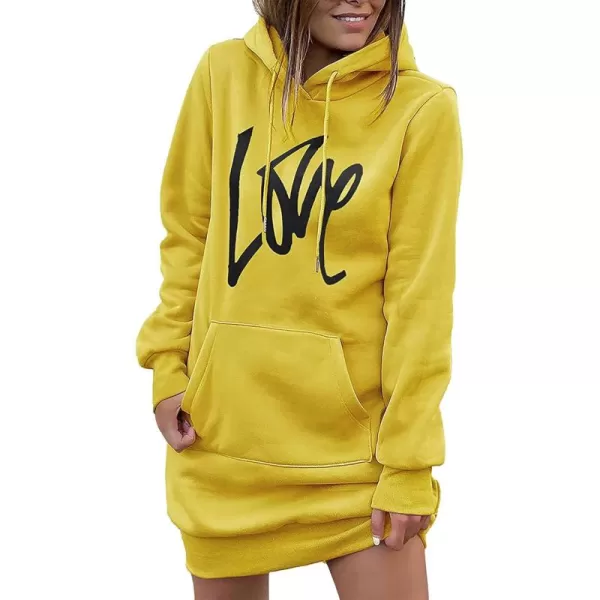 PRETTYGARDEN Womens Hooded Sweatshirt Drawstring Lightweight Long Sleeve Pullover Hoodie DressYellow