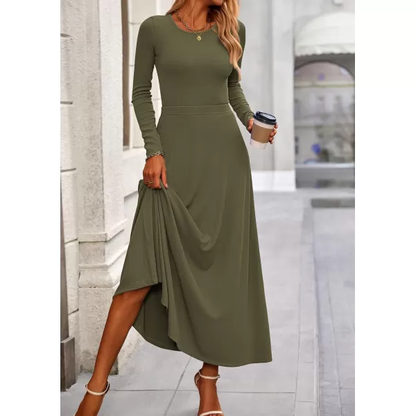 PRETTYGARDEN Womens 2 Piece Outfits Dressy Casual Ribbed Knit Long Sleeve Crop Tops Maxi Flowy Skirts Matching SetsArmy Green