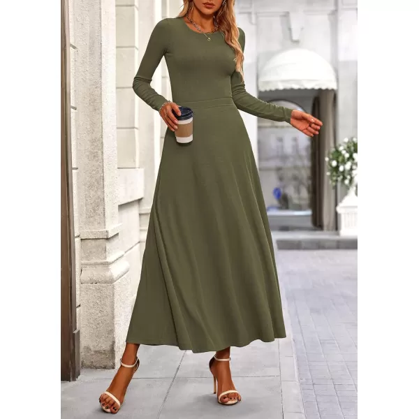 PRETTYGARDEN Womens 2 Piece Outfits Dressy Casual Ribbed Knit Long Sleeve Crop Tops Maxi Flowy Skirts Matching SetsArmy Green