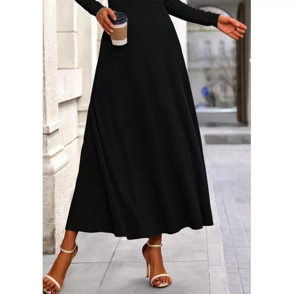 PRETTYGARDEN Womens 2 Piece Outfits Dressy Casual Ribbed Knit Long Sleeve Crop Tops Maxi Flowy Skirts Matching SetsBlack