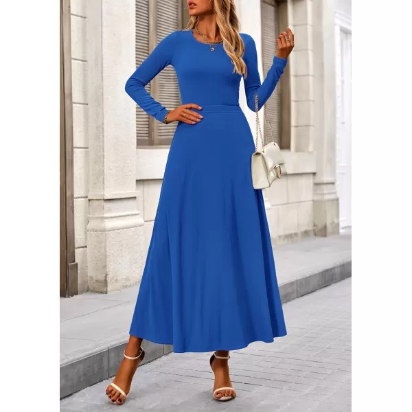 PRETTYGARDEN Womens 2 Piece Outfits Dressy Casual Ribbed Knit Long Sleeve Crop Tops Maxi Flowy Skirts Matching SetsBlue