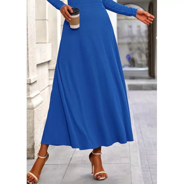 PRETTYGARDEN Womens 2 Piece Outfits Dressy Casual Ribbed Knit Long Sleeve Crop Tops Maxi Flowy Skirts Matching SetsBlue