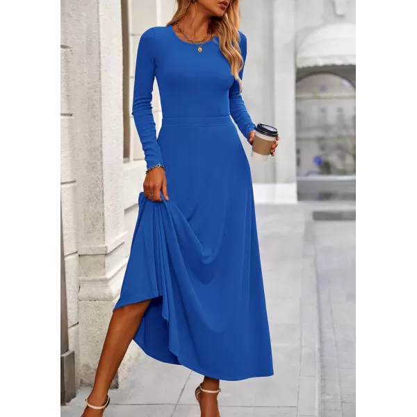 PRETTYGARDEN Womens 2 Piece Outfits Dressy Casual Ribbed Knit Long Sleeve Crop Tops Maxi Flowy Skirts Matching SetsBlue
