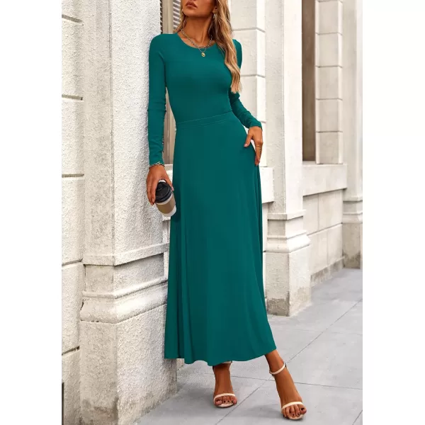 PRETTYGARDEN Womens 2 Piece Outfits Dressy Casual Ribbed Knit Long Sleeve Crop Tops Maxi Flowy Skirts Matching SetsBlue Green