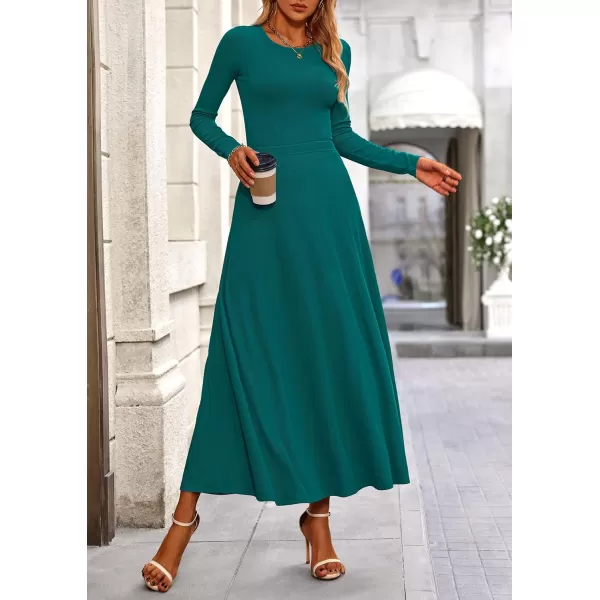 PRETTYGARDEN Womens 2 Piece Outfits Dressy Casual Ribbed Knit Long Sleeve Crop Tops Maxi Flowy Skirts Matching SetsBlue Green