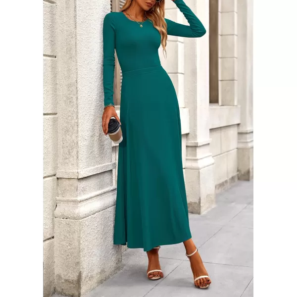 PRETTYGARDEN Womens 2 Piece Outfits Dressy Casual Ribbed Knit Long Sleeve Crop Tops Maxi Flowy Skirts Matching SetsBlue Green