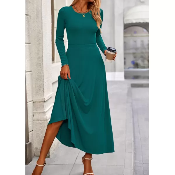 PRETTYGARDEN Womens 2 Piece Outfits Dressy Casual Ribbed Knit Long Sleeve Crop Tops Maxi Flowy Skirts Matching SetsBlue Green