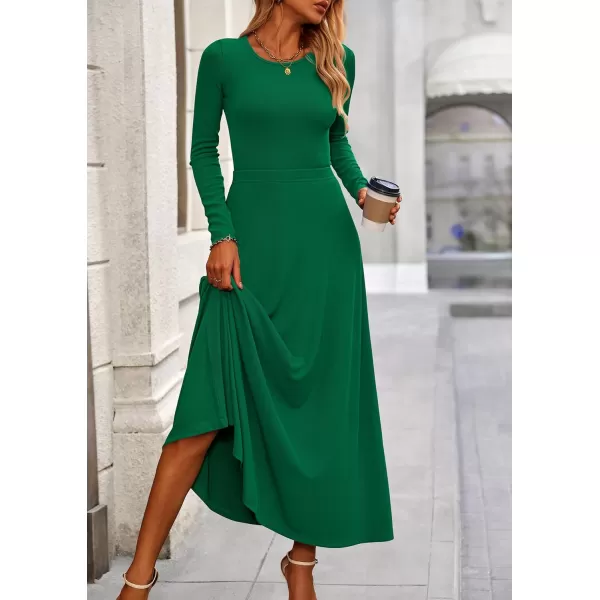 PRETTYGARDEN Womens 2 Piece Outfits Dressy Casual Ribbed Knit Long Sleeve Crop Tops Maxi Flowy Skirts Matching SetsGreen