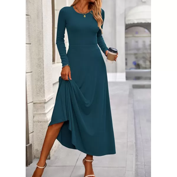 PRETTYGARDEN Womens 2 Piece Outfits Dressy Casual Ribbed Knit Long Sleeve Crop Tops Maxi Flowy Skirts Matching SetsLake Blue