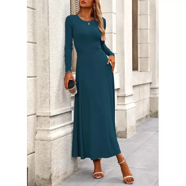 PRETTYGARDEN Womens 2 Piece Outfits Dressy Casual Ribbed Knit Long Sleeve Crop Tops Maxi Flowy Skirts Matching SetsLake Blue